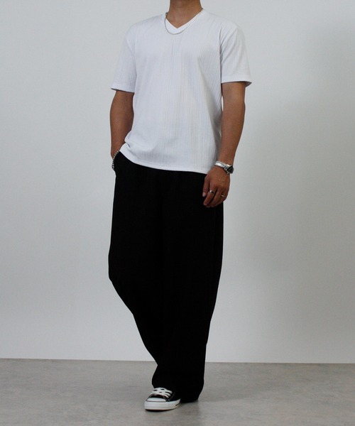NYLAUS(ナイラス)の「【Nylaus】Vネック ランダム テレコ 半袖Tシャツ インナー(Tシャツ/カットソー・メンズ・ブラック/ネイビー/杢グレー/ホワイト・L/M/LL)」の8枚目の写真