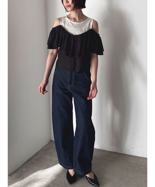 LAGUNAMOON(ラグナムーン)の「フレアデザインドッキングカットトップス 【夏服】【半袖】(Tシャツ/カットソー・レディース・ブラック/アイボリー・FREE)」の21枚目の写真