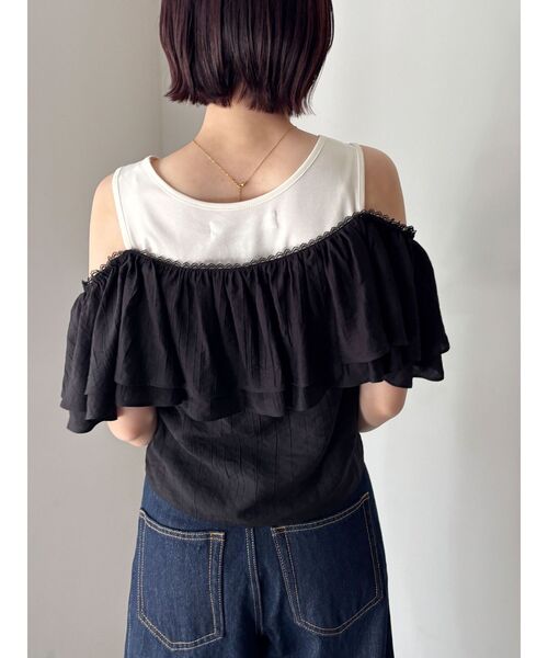 LAGUNAMOON(ラグナムーン)の「フレアデザインドッキングカットトップス 【夏服】【半袖】(Tシャツ/カットソー・レディース・ブラック/アイボリー・FREE)」の22枚目の写真