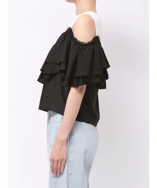 LAGUNAMOON(ラグナムーン)の「フレアデザインドッキングカットトップス 【夏服】【半袖】(Tシャツ/カットソー・レディース・ブラック/アイボリー・FREE)」の6枚目の写真