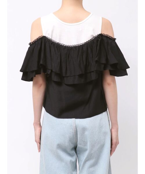 LAGUNAMOON(ラグナムーン)の「フレアデザインドッキングカットトップス 【夏服】【半袖】(Tシャツ/カットソー・レディース・ブラック/アイボリー・FREE)」の7枚目の写真