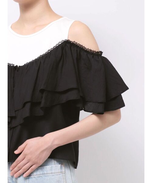 LAGUNAMOON(ラグナムーン)の「フレアデザインドッキングカットトップス 【夏服】【半袖】(Tシャツ/カットソー・レディース・ブラック/アイボリー・FREE)」の9枚目の写真