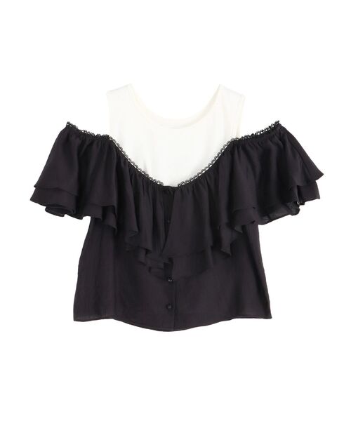 LAGUNAMOON(ラグナムーン)の「フレアデザインドッキングカットトップス 【夏服】【半袖】(Tシャツ/カットソー・レディース・ブラック/アイボリー・FREE)」の16枚目の写真
