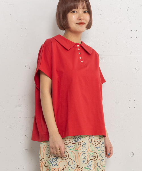 POU DOU DOU（プードゥドゥ）の「並びボタン衿つきトップス（Tシャツ/カットソー・レディース・オフホワイト/ブラウン/レッド/ネイビー・3）」の9枚目の写真
