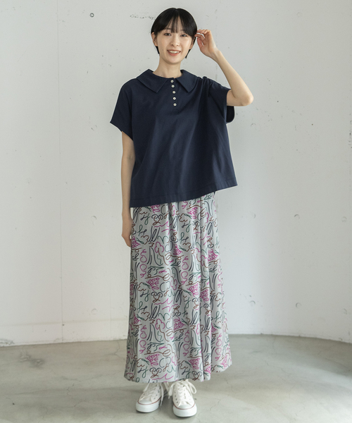 POU DOU DOU（プードゥドゥ）の「並びボタン衿つきトップス（Tシャツ/カットソー・レディース・オフホワイト/ブラウン/レッド/ネイビー・3）」の12枚目の写真