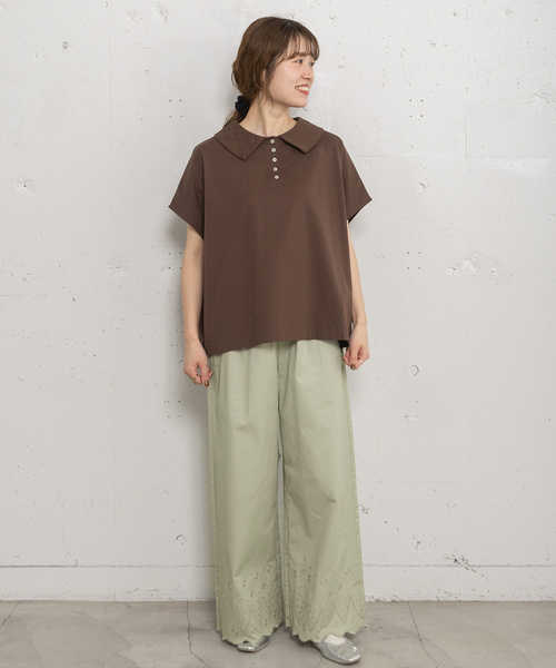 POU DOU DOU（プードゥドゥ）の「並びボタン衿つきトップス（Tシャツ/カットソー・レディース・オフホワイト/ブラウン/レッド/ネイビー・3）」の19枚目の写真