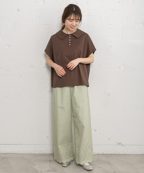 POU DOU DOU（プードゥドゥ）の「並びボタン衿つきトップス（Tシャツ/カットソー・レディース・オフホワイト/ブラウン/レッド/ネイビー・3）」の20枚目の写真