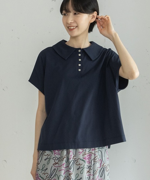 POU DOU DOU（プードゥドゥ）の「並びボタン衿つきトップス（Tシャツ/カットソー・レディース・オフホワイト/ブラウン/レッド/ネイビー・3）」の3枚目の写真