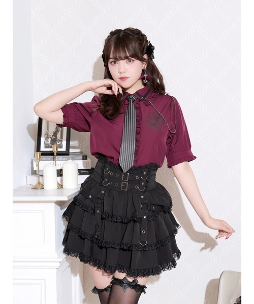 NOEMIE(ノエミー)の「ストライプネクタイブラウス(シャツ/ブラウス・レディース・ワインレッド/オフホワイト/ブラック・M)」の3枚目の写真