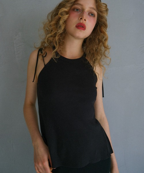 HONEY MI HONEY（ハニーミーハニー）の「rib ribbon halter tops（タンクトップ・レディース・ブラック/グレー/ブラック×ホワイト/ホワイト・FREE）」の3枚目の写真