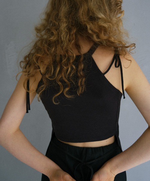 HONEY MI HONEY（ハニーミーハニー）の「rib ribbon halter tops（タンクトップ・レディース・ブラック/グレー/ブラック×ホワイト/ホワイト・FREE）」の10枚目の写真