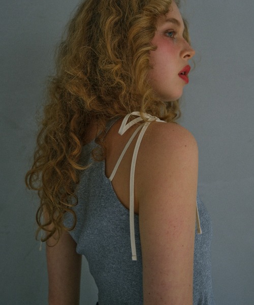 HONEY MI HONEY（ハニーミーハニー）の「rib ribbon halter tops（タンクトップ・レディース・ブラック/グレー/ブラック×ホワイト/ホワイト・FREE）」の7枚目の写真