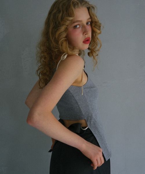 HONEY MI HONEY（ハニーミーハニー）の「rib ribbon halter tops（タンクトップ・レディース・ブラック/グレー/ブラック×ホワイト/ホワイト・FREE）」の6枚目の写真