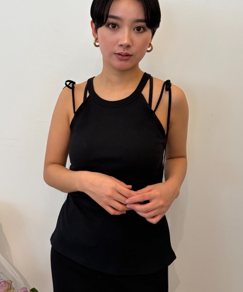 HONEY MI HONEY（ハニーミーハニー）の「rib ribbon halter tops（タンクトップ・レディース・ブラック/グレー/ブラック×ホワイト/ホワイト・FREE）」の14枚目の写真