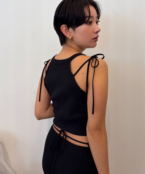 HONEY MI HONEY（ハニーミーハニー）の「rib ribbon halter tops（タンクトップ・レディース・ブラック/グレー/ブラック×ホワイト/ホワイト・FREE）」の15枚目の写真