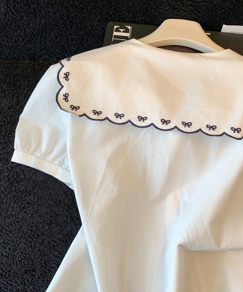 LUCPY(ラクピー)の「リボン刺繍セーラーカラーブラウス(シャツ/ブラウス・レディース・ホワイト・LARGE/MEDIUM/SMALL)」の6枚目の写真