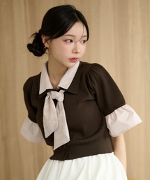 Seemi. byNICECLAUP（ シーミーバイナイスクラップ）の「刺しゅう入り配色襟ニット（ニット/セーター）」