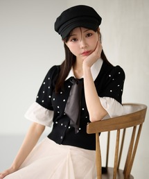 Seemi. byNICECLAUP（ シーミーバイナイスクラップ）の「刺しゅう入り配色襟ニット（ニット/セーター）」