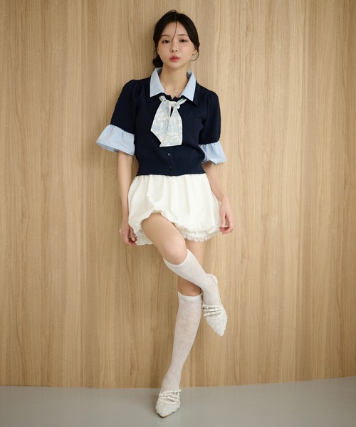 Seemi. byNICECLAUP( シーミーバイナイスクラップ)の「刺しゅう入り配色襟ニット(ニット/セーター・レディース・ブラウン/ドット/ネイビー・FREE)」の20枚目の写真