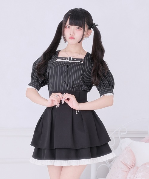 Pal elfy(パルエルフィー)の「ベルト付きストライプパフスリーブブラウス(シャツ/ブラウス・レディース・ブラック系その他/グレー・フリー)」の4枚目の写真