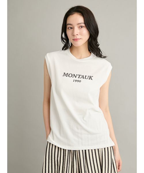 Mila Owen(ミラオーウェン)の「グラフィックノースリーブTシャツ(Tシャツ/カットソー・レディース・ホワイト/ミント/ベージュ/チャコールグレー・F)」の2枚目の写真
