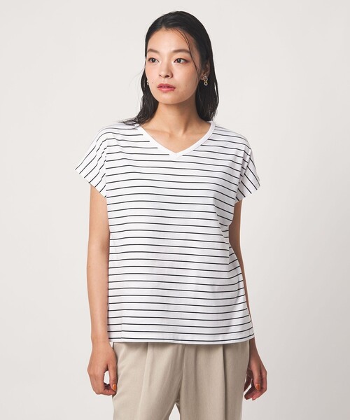 A DAY IN THE LIFE UNITED ARROWS(アデイインザライフユナイテッドアローズ)の「テンジク Vネック Tシャツ <A DAY IN THE LIFE>(Tシャツ/カットソー・レディース・オフホワイト/コバルトブルー/ダークグレー/その他1・FREE)」の4枚目の写真