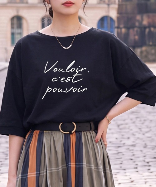 SELECT LEVERY(セレクトリベリー)の「接触冷感 スムース ドルマン プルオーバー(Tシャツ/カットソー・レディース・オフホワイト/ブラウン/グリーン/ブラック・LARGE/MEDIUM)」の2枚目の写真