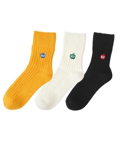 Manhattan Portage（マンハッタンポーテージ）の「APPLE EMB RIB ANKLE SOCKS（ソックス/靴下・メンズ・オフホワイト/イエロー/ブラック・MEDIUM/SMALL）」の6枚目の写真