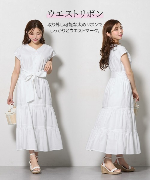 Nissen glamor(ニッセングラマー)の「【大きい胸専用】インド綿100% フレンチスリーブ フレアワンピース(リボン付)(ワンピース・レディース・ピンク/ダークネイビー/オフホワイト・M/L/LL)」の16枚目の写真