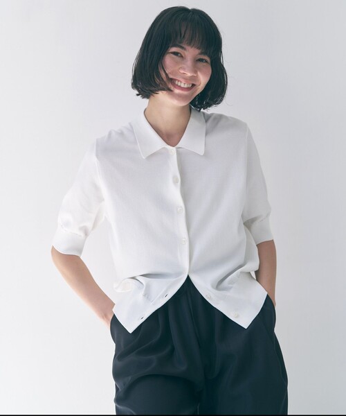 UNFILO(アンフィーロ)の「スゴ機能美ニット 衿付カーディガン(カーディガン/ボレロ・レディース・ネイビー系/ホワイト系/ブラック系/ダークブラウン系・MEDIUM/SMALL)」の9枚目の写真