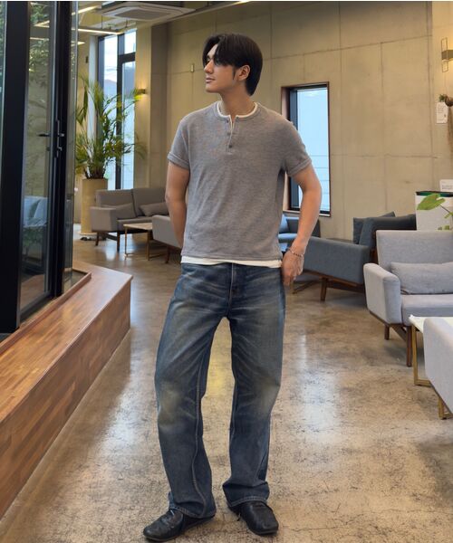 DNSR(ディーエヌエスアール)の「レイヤードヘンリーネックワッフルTシャツグレー/ホワイト(Tシャツ/カットソー・メンズ・その他・MEDIUM/LARGE/X-LARGE)」の10枚目の写真