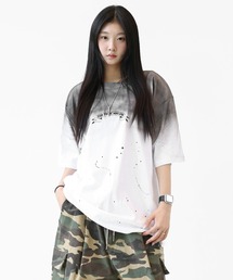 グラデーションペイント スプラッシュ ルーズ半袖Tシャツ ユニセックス