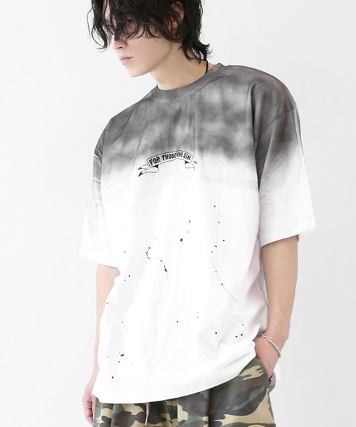 松本美術館限定　minä perhonen 黒 半袖Tシャツ グラデーションペイント スプラッシュ ルーズ半袖Tシャツ ユニセックス