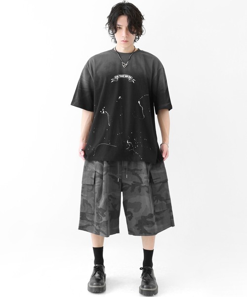 minsobi（ミンソビ）の「グラデーションペイント スプラッシュ ルーズ半袖Tシャツ ユニセックス（Tシャツ/カットソー・メンズ・ブラック/ホワイト・FREE）」の9枚目の写真