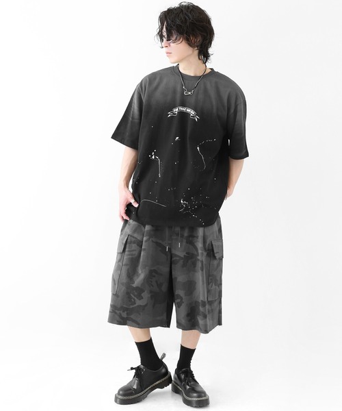 minsobi（ミンソビ）の「グラデーションペイント スプラッシュ ルーズ半袖Tシャツ ユニセックス（Tシャツ/カットソー・メンズ・ブラック/ホワイト・FREE）」の10枚目の写真