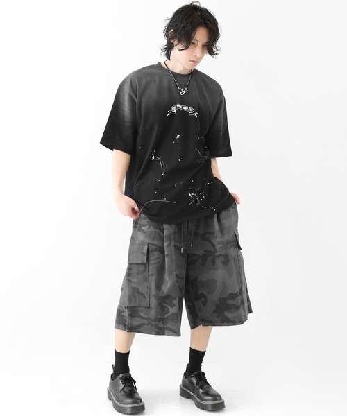 minsobi（ミンソビ）の「グラデーションペイント スプラッシュ ルーズ半袖Tシャツ ユニセックス（Tシャツ/カットソー・メンズ・ブラック/ホワイト・FREE）」の12枚目の写真