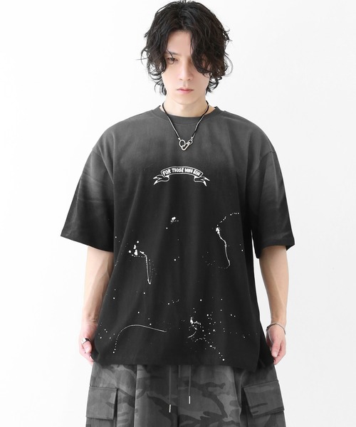 minsobi（ミンソビ）の「グラデーションペイント スプラッシュ ルーズ半袖Tシャツ ユニセックス（Tシャツ/カットソー・メンズ・ブラック/ホワイト・FREE）」の5枚目の写真