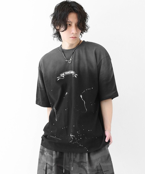 minsobi（ミンソビ）の「グラデーションペイント スプラッシュ ルーズ半袖Tシャツ ユニセックス（Tシャツ/カットソー・メンズ・ブラック/ホワイト・FREE）」の6枚目の写真