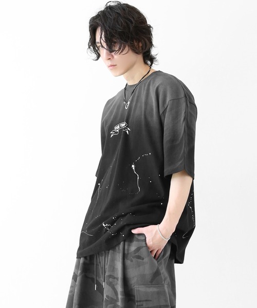 minsobi（ミンソビ）の「グラデーションペイント スプラッシュ ルーズ半袖Tシャツ ユニセックス（Tシャツ/カットソー・メンズ・ブラック/ホワイト・FREE）」の7枚目の写真