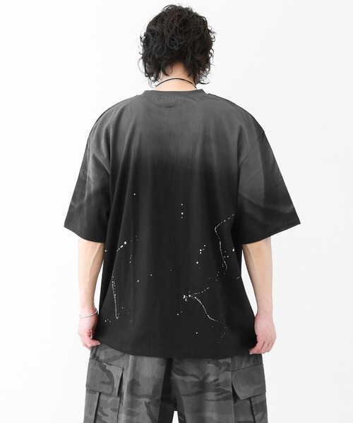 minsobi（ミンソビ）の「グラデーションペイント スプラッシュ ルーズ半袖Tシャツ ユニセックス（Tシャツ/カットソー・メンズ・ブラック/ホワイト・FREE）」の8枚目の写真