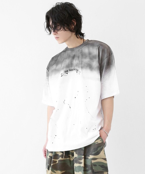 minsobi（ミンソビ）の「グラデーションペイント スプラッシュ ルーズ半袖Tシャツ ユニセックス（Tシャツ/カットソー・メンズ・ブラック/ホワイト・FREE）」の20枚目の写真