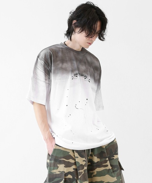 minsobi(ミンソビ)の「グラデーションペイント スプラッシュ ルーズ半袖Tシャツ ユニセックス(Tシャツ/カットソー・メンズ・ブラック/ホワイト・FREE)」の22枚目の写真