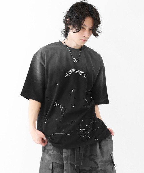 minsobi（ミンソビ）の「グラデーションペイント スプラッシュ ルーズ半袖Tシャツ ユニセックス（Tシャツ/カットソー・メンズ・ブラック/ホワイト・FREE）」の21枚目の写真