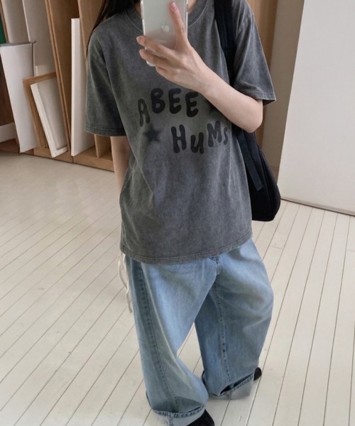 ABEEHUMS(アビハムズ)の「ピグメントダイングパンク半袖Tシャツ ABH365-110 チャコール(Tシャツ/カットソー・レディース・チャコール・SMALL/MEDIUM)」の1枚目の写真