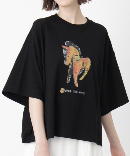 H.A.K（ハク）の「H．A．K×ナタリー・レテ　スワイー天竺「JUiCE　THE　HORSE」Tシャツ（Tシャツ/カットソー・レディース・ブラック/杢グレー・FREE）」の2枚目の写真