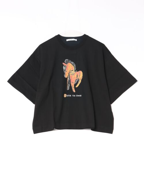 H.A.K（ハク）の「H．A．K×ナタリー・レテ　スワイー天竺「JUiCE　THE　HORSE」Tシャツ（Tシャツ/カットソー・レディース・ブラック/杢グレー・FREE）」の4枚目の写真