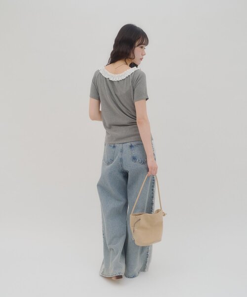 DISCOAT（ディスコート）の「【umm.】衿フリル半袖カットカーディガン（Tシャツ/カットソー・レディース・ネイビー/グリーン/グレー/サックスブルー/アイボリー・FREE）」の8枚目の写真