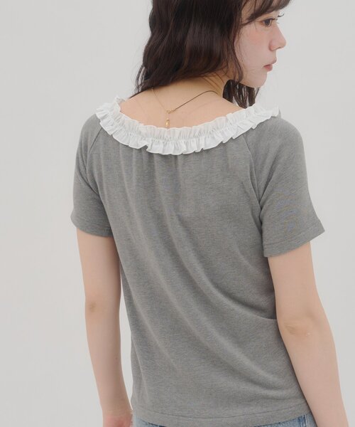 DISCOAT（ディスコート）の「【umm.】衿フリル半袖カットカーディガン（Tシャツ/カットソー・レディース・ネイビー/グリーン/グレー/サックスブルー/アイボリー・FREE）」の11枚目の写真