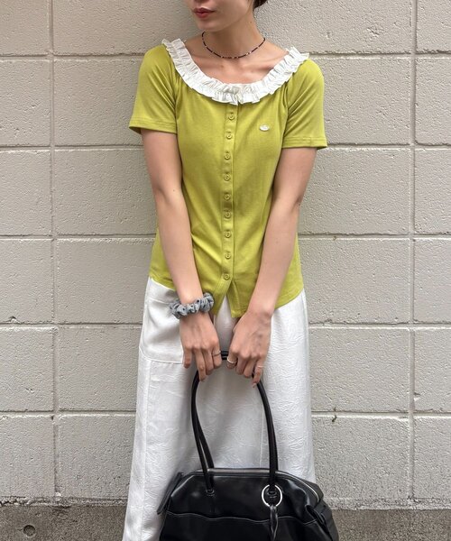 DISCOAT（ディスコート）の「【umm.】衿フリル半袖カットカーディガン（Tシャツ/カットソー・レディース・ネイビー/グリーン/グレー/サックスブルー/アイボリー・FREE）」の14枚目の写真