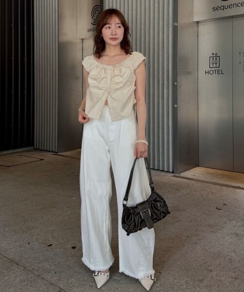 mline（エムライン）の「[mline]ルーズカーブデニム（デニムパンツ・レディース・オフホワイト/ブラック・2/1）」の10枚目の写真